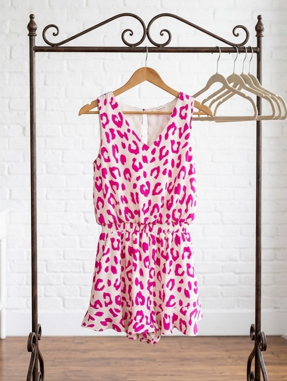 Caramela Womens Romper - SIZE SMALL hot Pink And White Cheatah Print